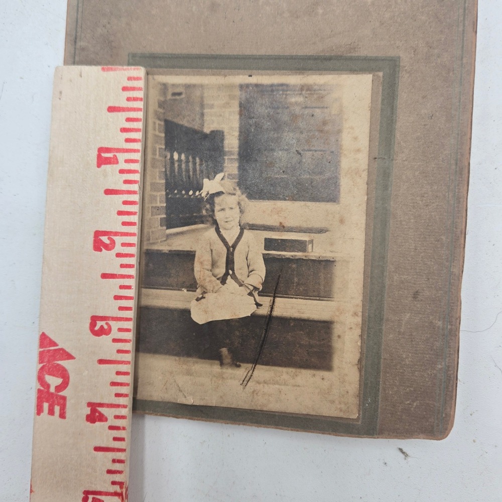 Antique Sepia Photo Girl with Hair Bow Card Mount Vintage Portrait Ephemera